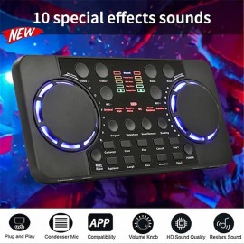 V300 PRO Sound Card 10 Sound Effects Bluetooth Noise Reduction O Mixers Headset Mic Voice Control for Phone PC Portable
